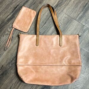 Joy Susan Brushed Tote Handbag Pink/Tan Leather
